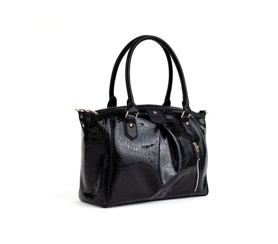 Handbags GUNAS NEW YORK | Gunas New York Madison Black Croc Vegan Shoulder Bag