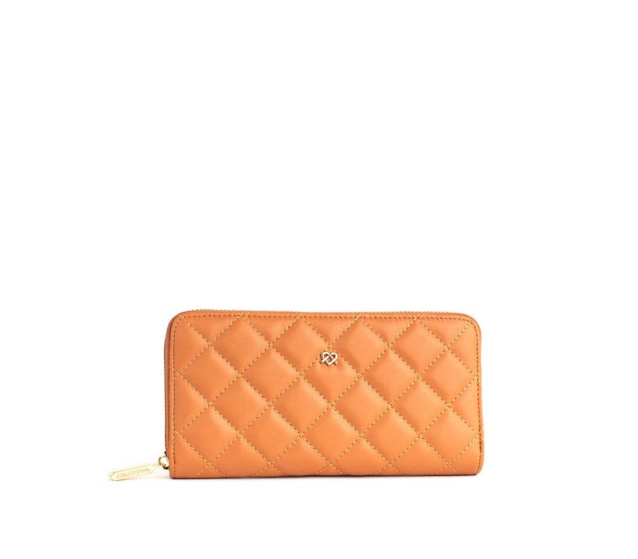 Wallets GUNAS NEW YORK Zip Around Wallets | Gunas New York Uptown Quilted Tan Zip Wallet