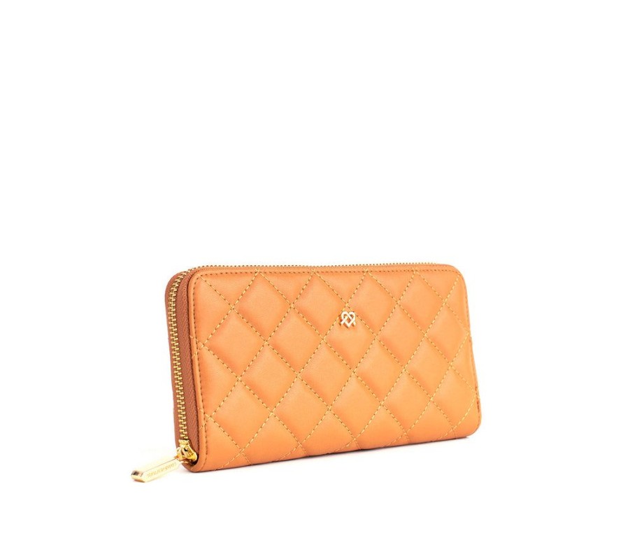 Wallets GUNAS NEW YORK Zip Around Wallets | Gunas New York Uptown Quilted Tan Zip Wallet