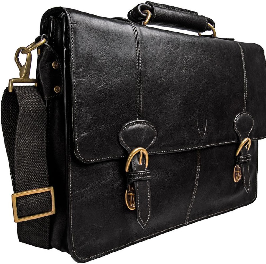 Men Hidesign Briefcases | Hidesign Parker Leather Large Briefcase Black