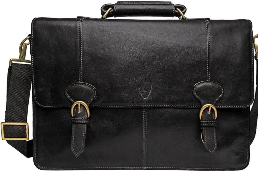 Men Hidesign Briefcases | Hidesign Parker Leather Large Briefcase Black