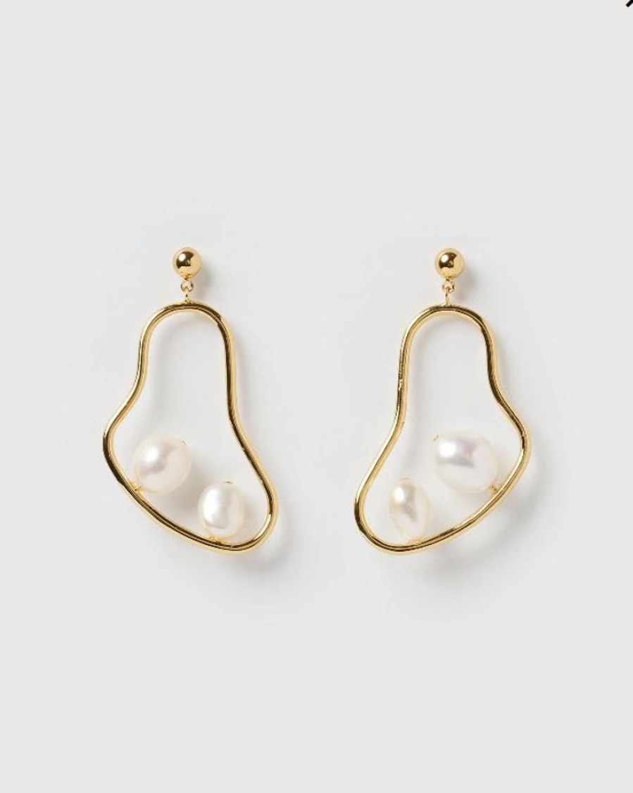 Jewellery Izoa Earrings | Izoa Mya Earrings Gold Freshwater Pearl