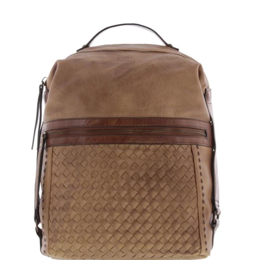 Handbags Gabee | Gabee Lennox Vegan Leather Woven Backpack Chocolate Brown