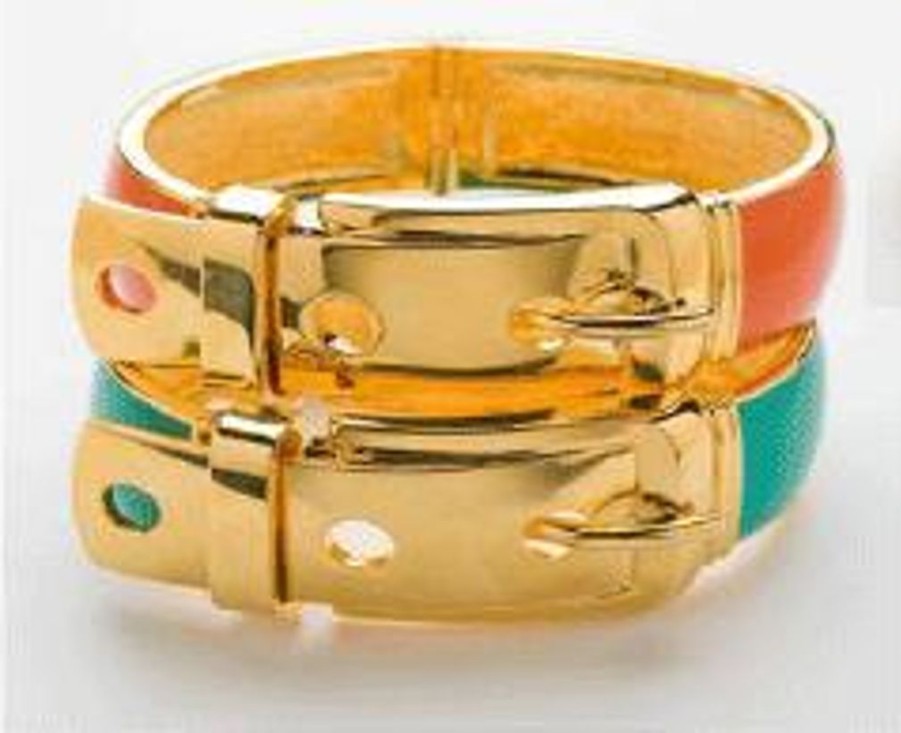 Jewellery CC Skye Bracelets | Cc Skye 24K Gold Plated Wide Enamel Buckle Bracelet