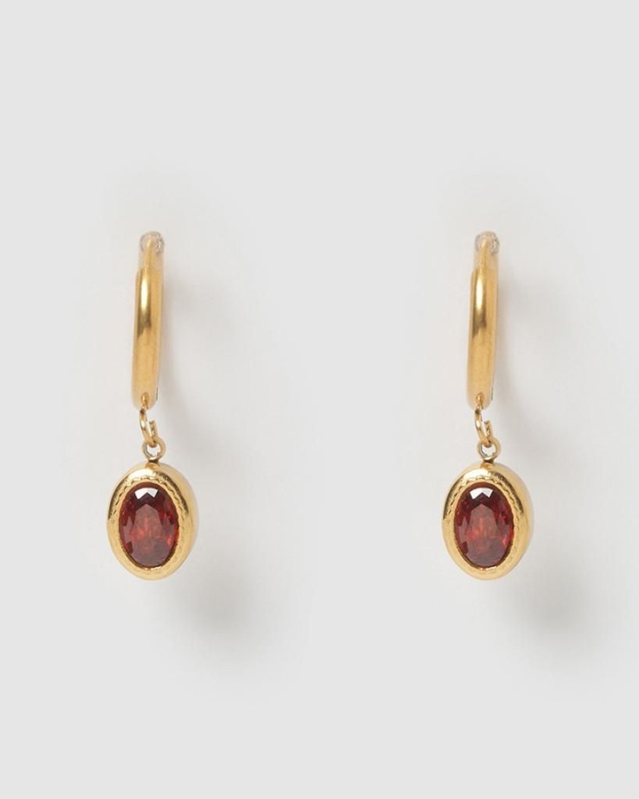 Jewellery Miz Casa & Co Earrings | Miz Casa & Co Micah Huggie Earrings Antique Gold Ruby