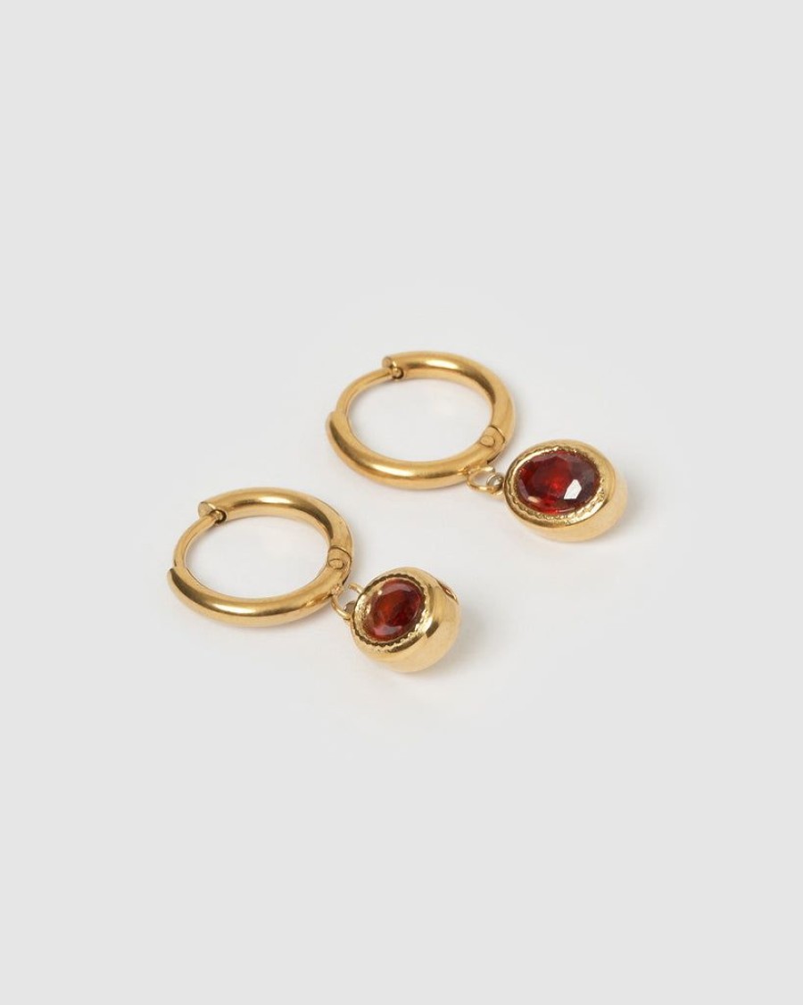 Jewellery Miz Casa & Co Earrings | Miz Casa & Co Micah Huggie Earrings Antique Gold Ruby