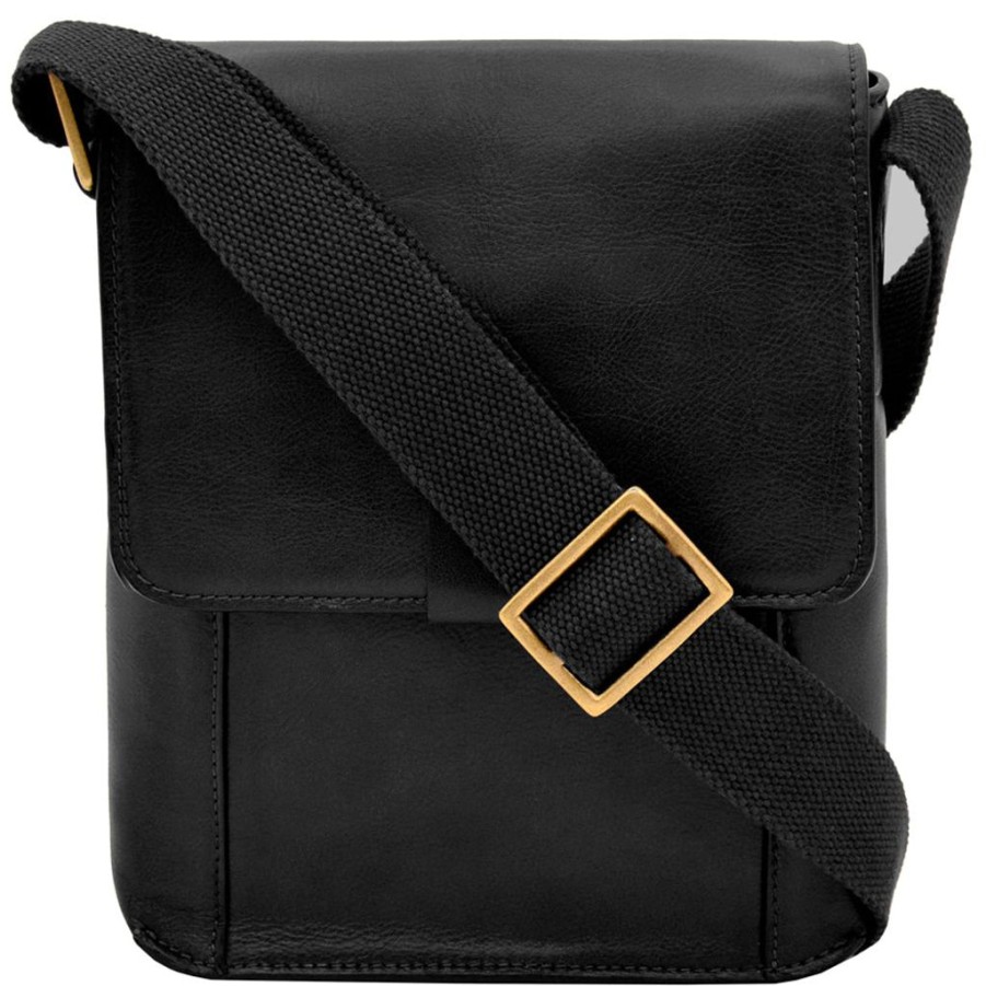 Men Hidesign Satchels & Messengers | Hidesign Aiden Small Leather Messenger Cross Body Bag Black