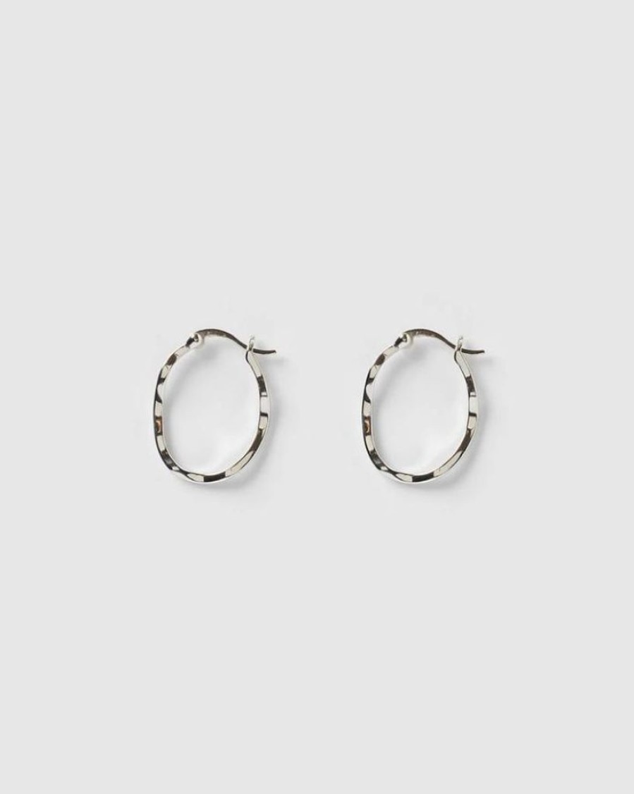 Jewellery Izoa Earrings | Izoa Herringbone Hoop Earrings Silver