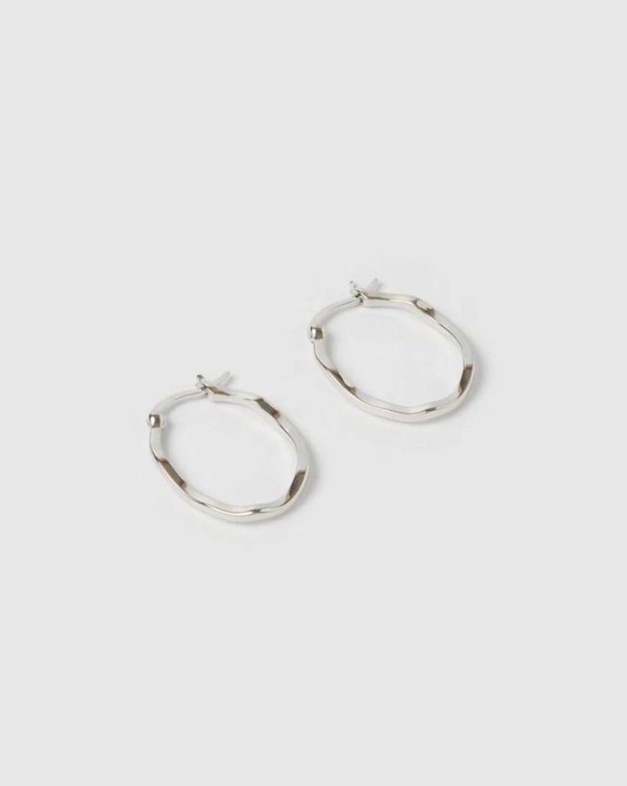 Jewellery Izoa Earrings | Izoa Herringbone Hoop Earrings Silver