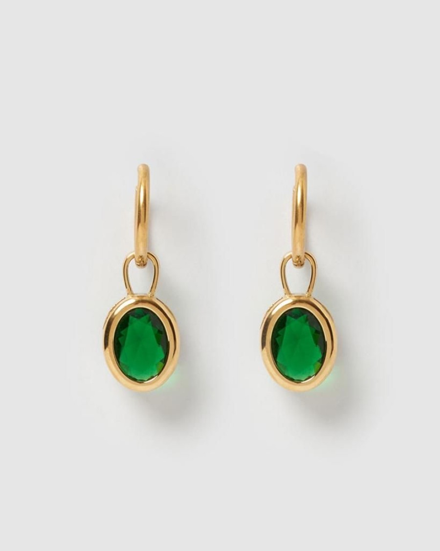 Jewellery Miz Casa & Co Earrings | Miz Casa & Co Ruby Huggie Earrings Gold Green