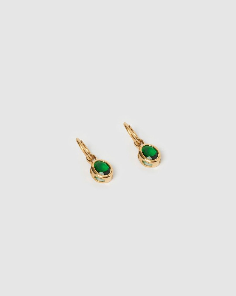 Jewellery Miz Casa & Co Earrings | Miz Casa & Co Ruby Huggie Earrings Gold Green