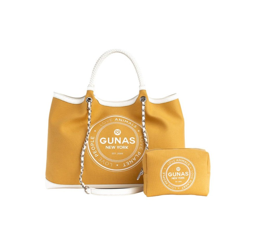 Handbags GUNAS NEW YORK | Gunas New York Ruth Yellow Vegan Canvas Tote Shoulder Bag