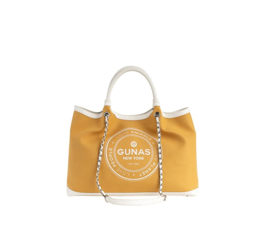 Handbags GUNAS NEW YORK | Gunas New York Ruth Yellow Vegan Canvas Tote Shoulder Bag