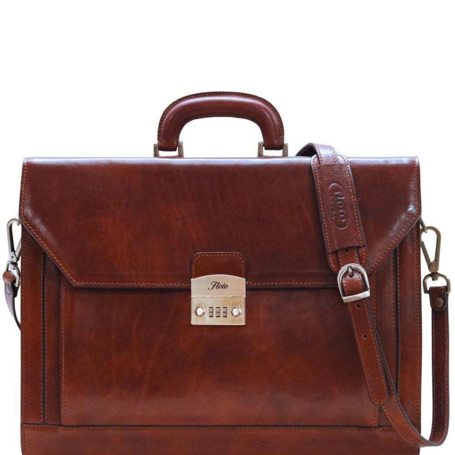 Men Floto Briefcases | Floto Leather Venezia Combo Briefcase Vecchio Brown