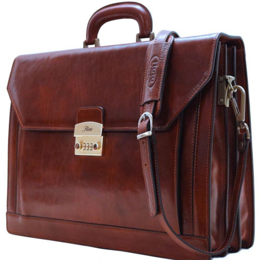 Men Floto Briefcases | Floto Leather Venezia Combo Briefcase Vecchio Brown