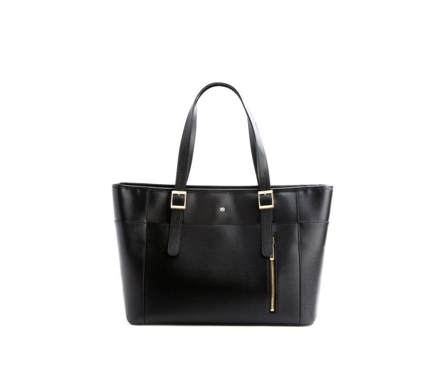 Handbags GUNAS NEW YORK | Gunas New York Miley Black Vegan Leather Laptop Shoulder Bag