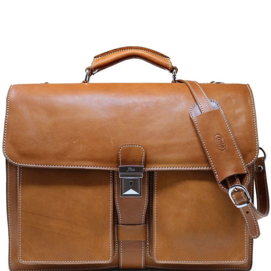 Men Floto Briefcases | Floto Leather Parma Brief Parma Brown