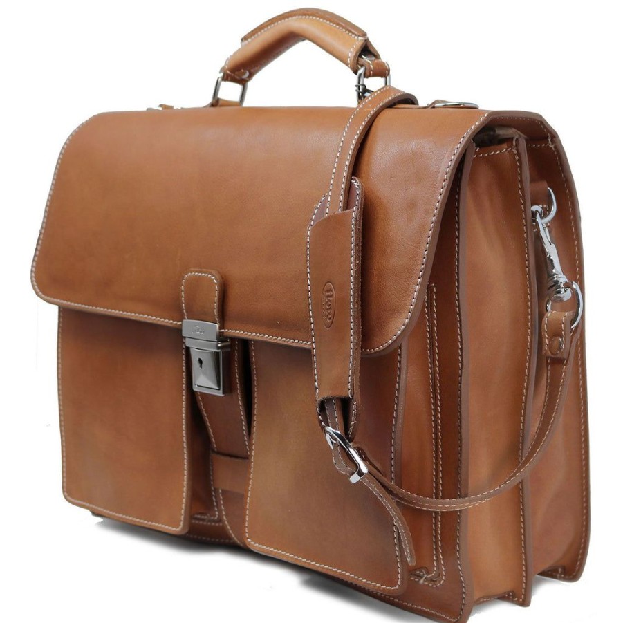 Men Floto Briefcases | Floto Leather Parma Brief Parma Brown