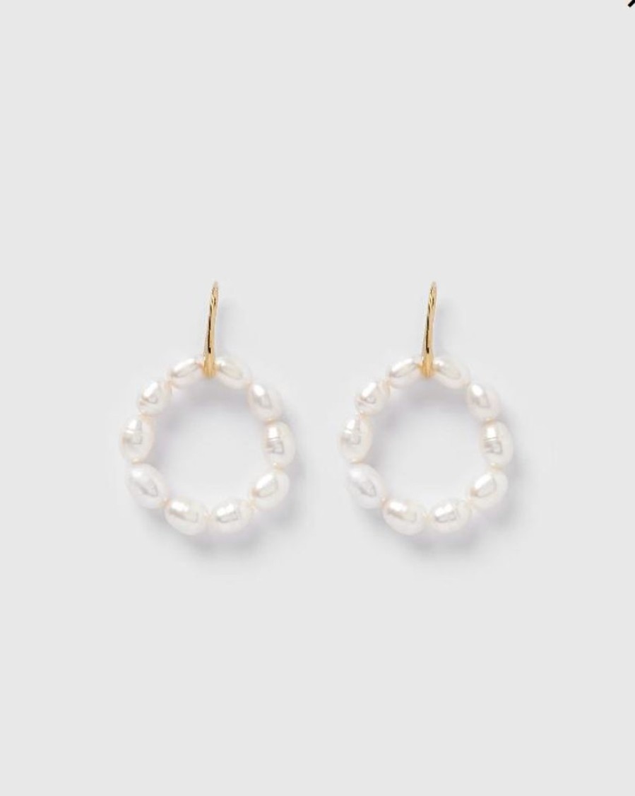 Jewellery Izoa Earrings | Izoa Elizabeth Hoop Earrings Gold Pearl