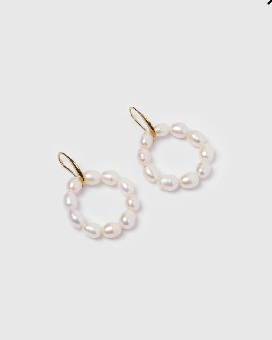 Jewellery Izoa Earrings | Izoa Elizabeth Hoop Earrings Gold Pearl