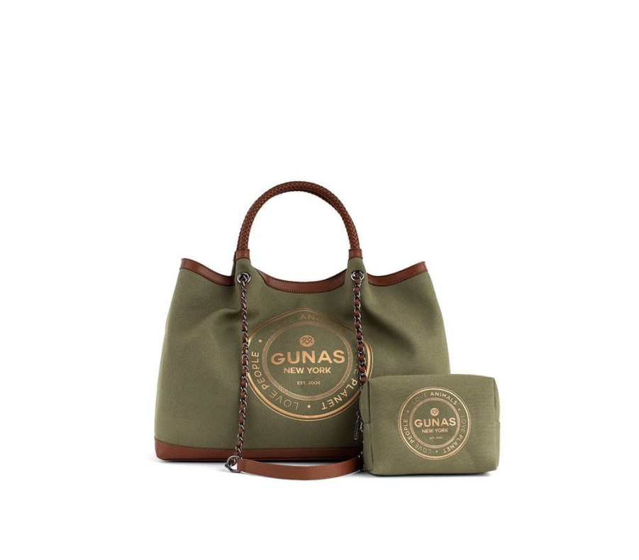 Handbags GUNAS NEW YORK | Gunas New York Ruth Green Vegan Canvas Tote