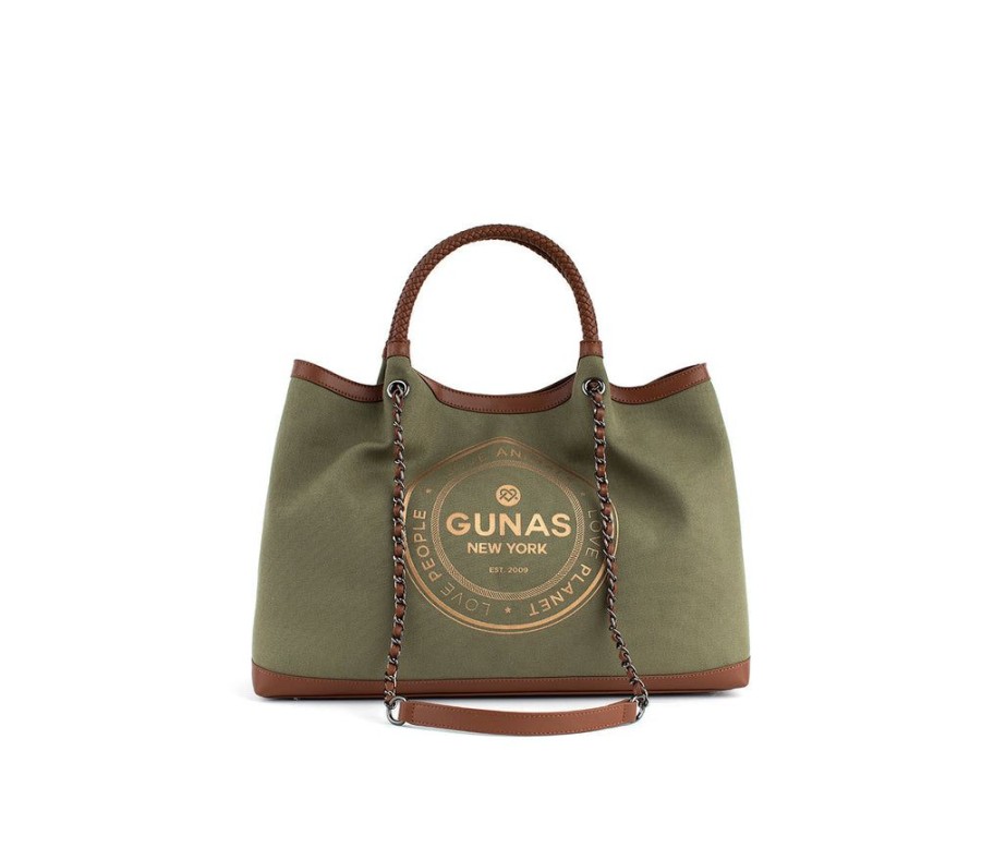 Handbags GUNAS NEW YORK | Gunas New York Ruth Green Vegan Canvas Tote