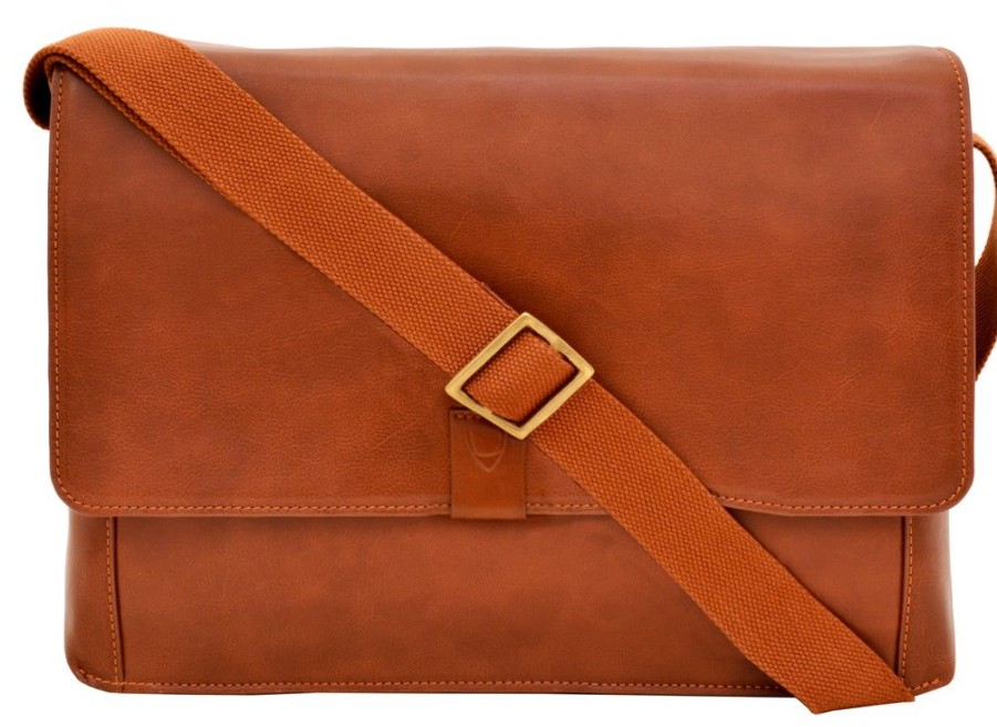 Men Hidesign Laptop Bags | Hidesign Aiden Leather Business Laptop Messenger Cross Body Bag Tan