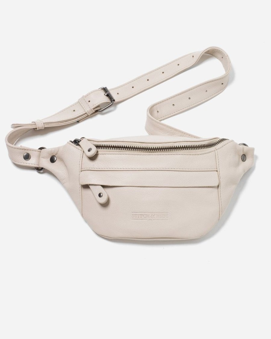 Handbags Stitch & Hide | Stitch & Hide Leather Bailey Hip Crossbody Bag Ivory - Free Keyring