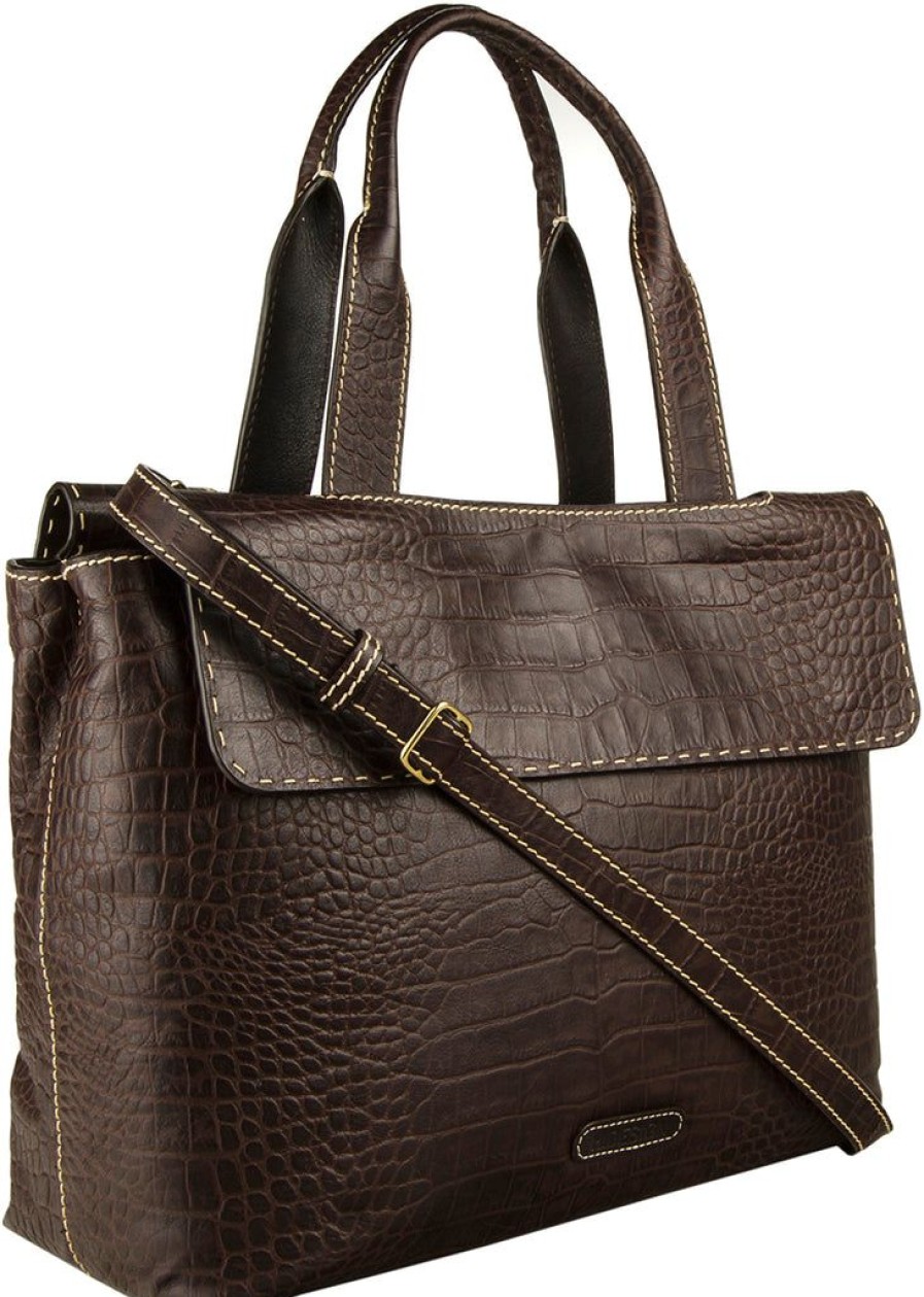 Handbags Hidesign | Hidesign Women'S Leather Laptop Briefcase Work Bag Brown