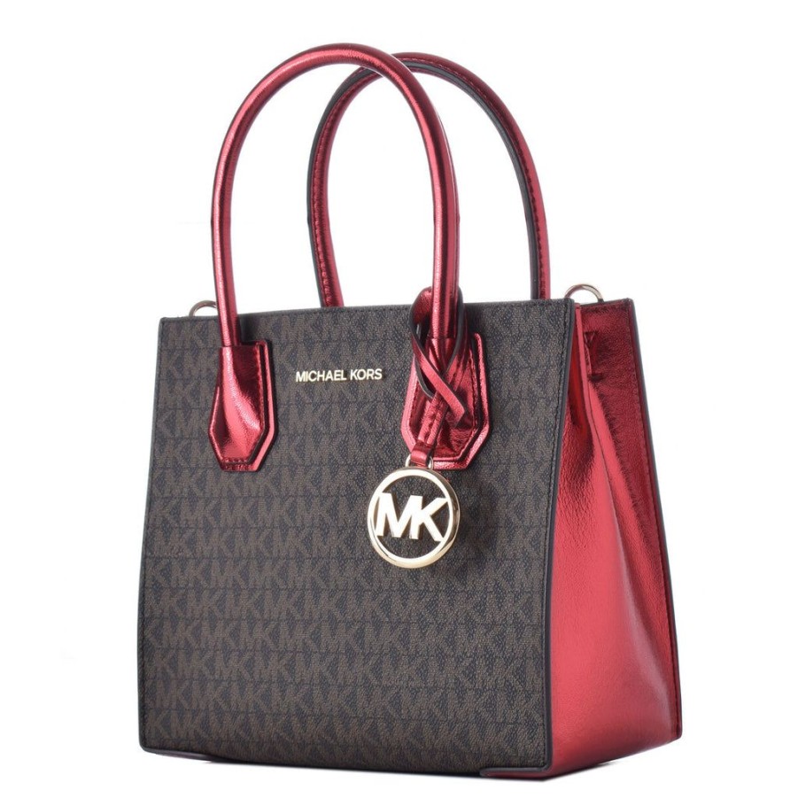 Handbags Michael Kors | Michael Kors Mercer Satchel Bag Brown 22 X 19 X 10 Cm