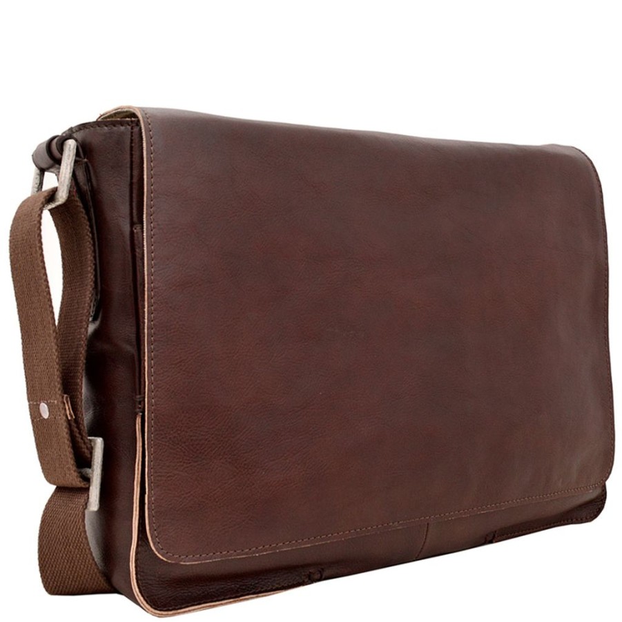 Men Hidesign Laptop Bags | Hidesign Fred Leather Business Laptop Messenger Cross Body Bag Brown