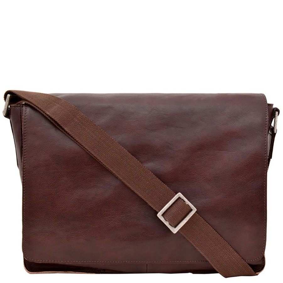 Men Hidesign Laptop Bags | Hidesign Fred Leather Business Laptop Messenger Cross Body Bag Brown