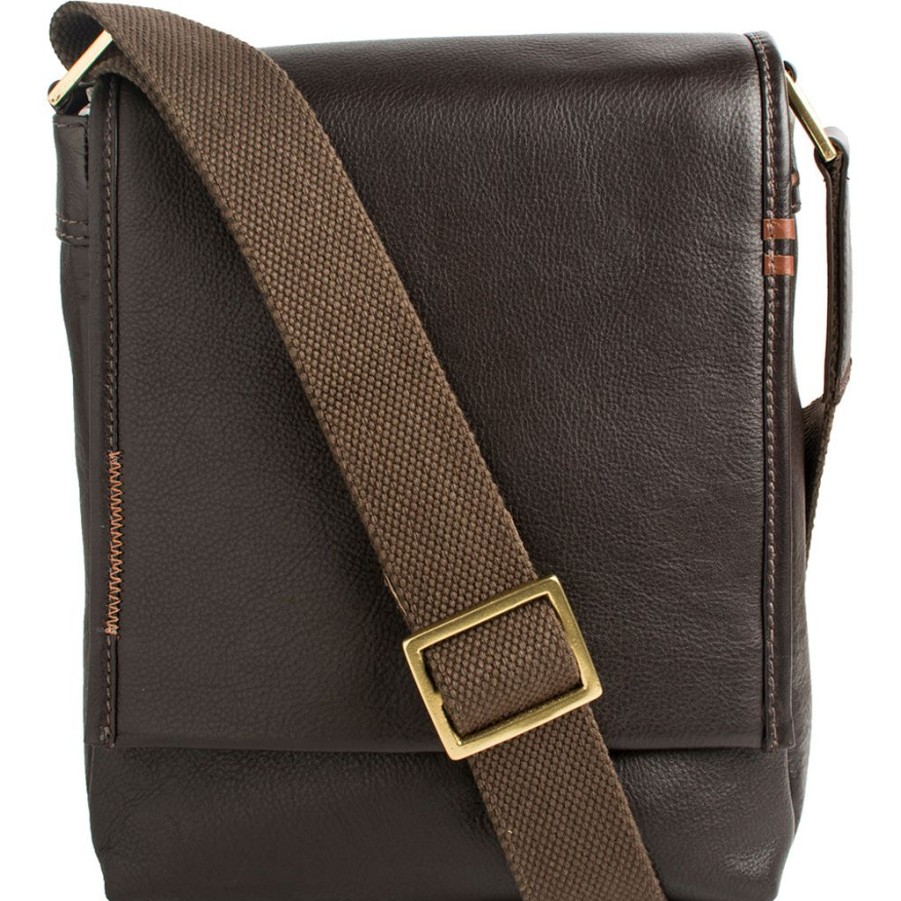 Men Hidesign Satchels & Messengers | Hidesign Seattle Unisex Leather Crossbody Messenger Bag Brown