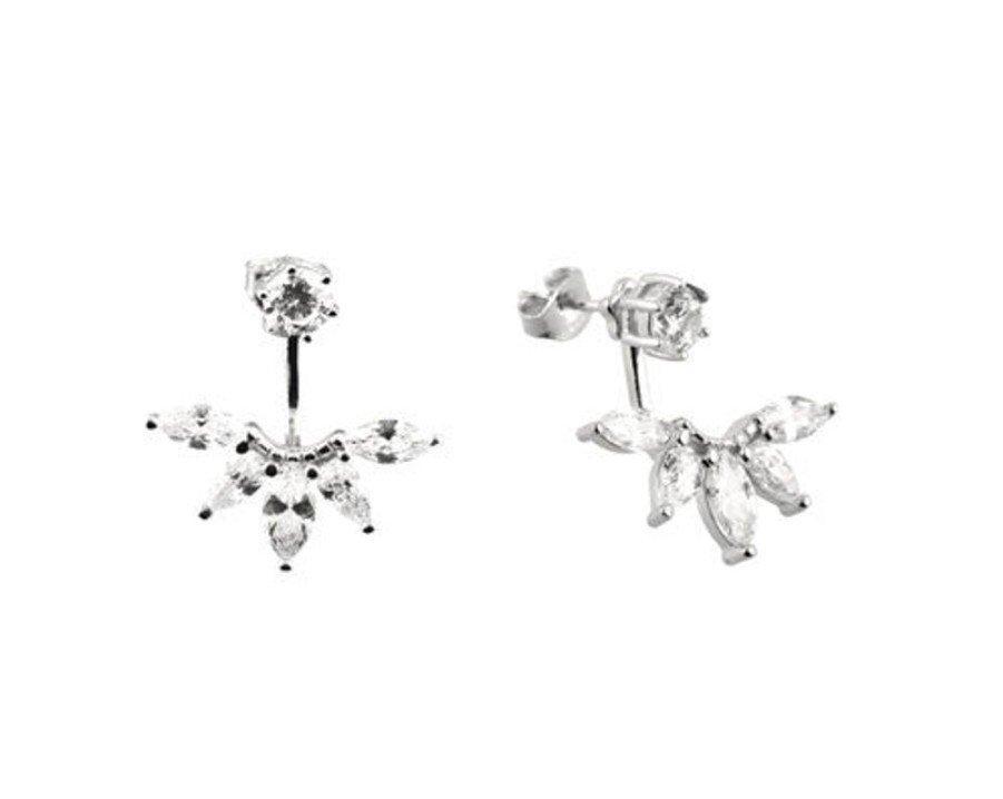 Jewellery Ichu Earrings | Ichu Ear Jacket Cubic Zirconia Sterling Silver Stud Earrings