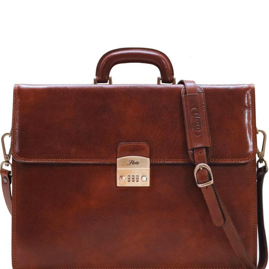 Men Floto Briefcases | Floto Leather Murano Combo Briefcase Vecchio Brown