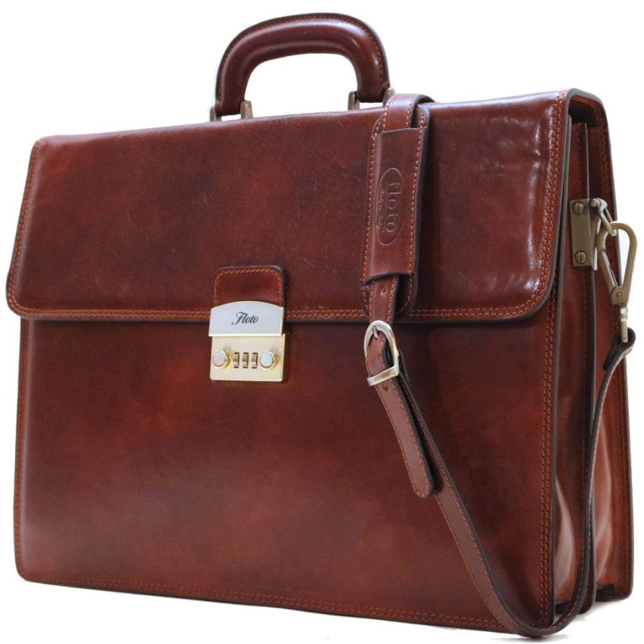 Men Floto Briefcases | Floto Leather Murano Combo Briefcase Vecchio Brown