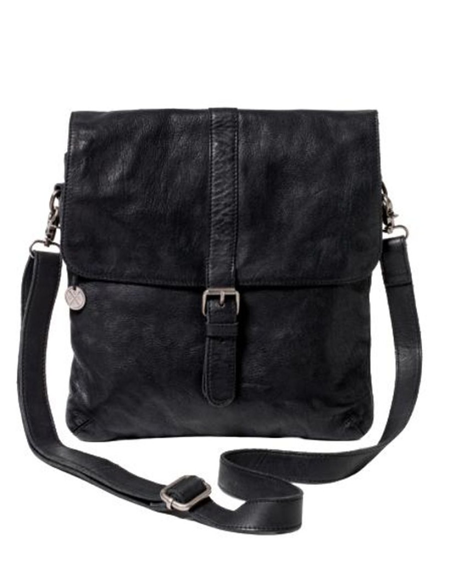 Handbags Stitch & Hide | Stitch & Hide Washed Leather Berlin Reporter/Shoulder Bag Black - Free Wallet Pouch