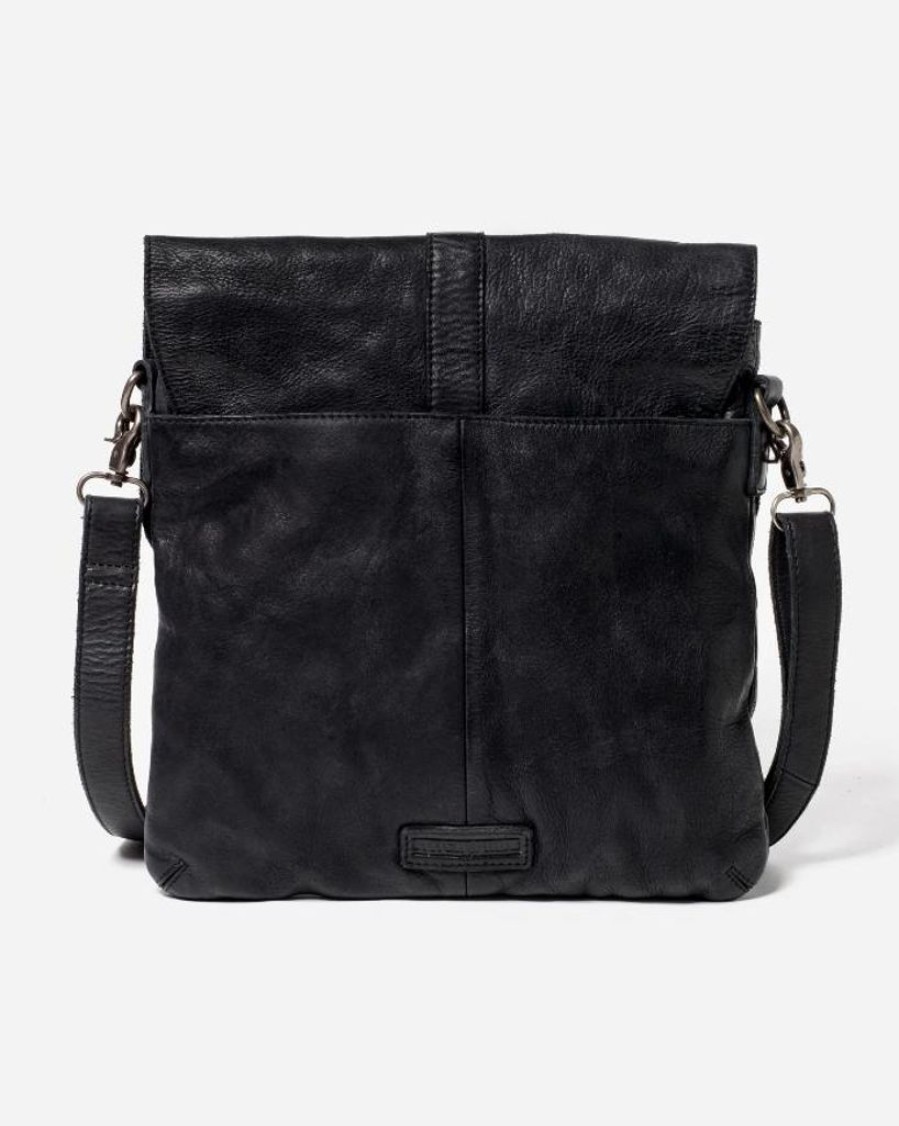 Handbags Stitch & Hide | Stitch & Hide Washed Leather Berlin Reporter/Shoulder Bag Black - Free Wallet Pouch