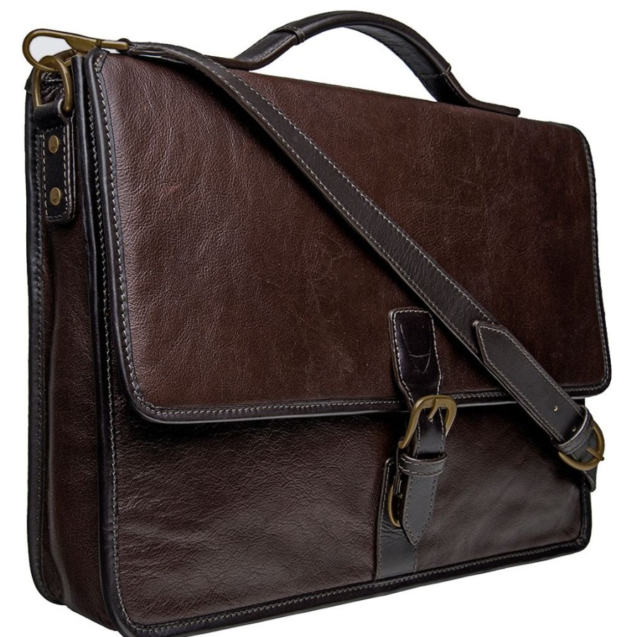 Men Hidesign Briefcases | Hidesign Harrison Buffalo Leather Laptop Briefcase Brown