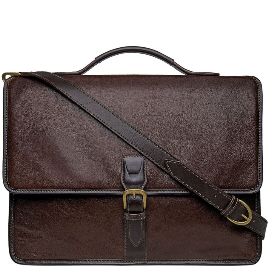 Men Hidesign Briefcases | Hidesign Harrison Buffalo Leather Laptop Briefcase Brown