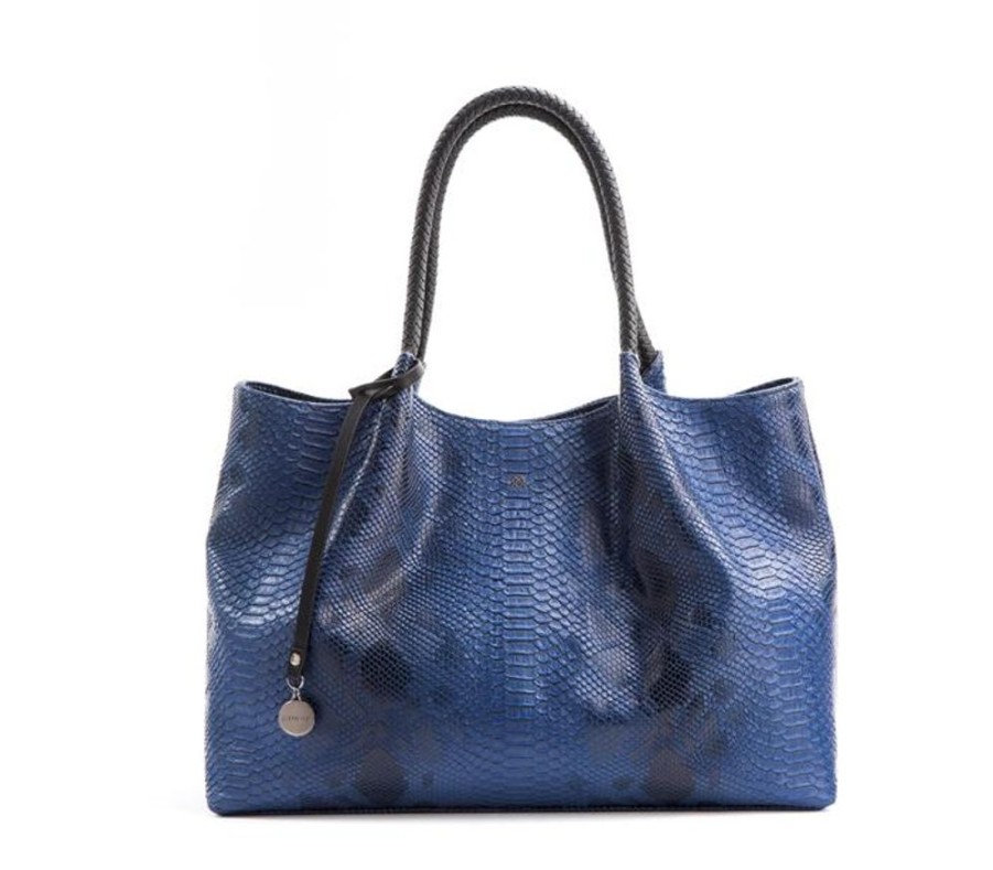 Handbags GUNAS NEW YORK | Gunas New York Naomi Snake Navy Vegan Leather Tote Bag