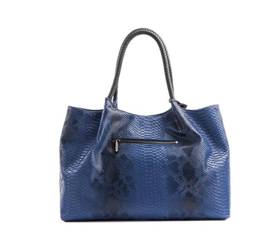 Handbags GUNAS NEW YORK | Gunas New York Naomi Snake Navy Vegan Leather Tote Bag