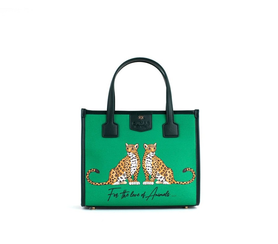 Handbags GUNAS NEW YORK | Gunas New York Oasis Green Leopard Vegan Canvas Satchel Bag