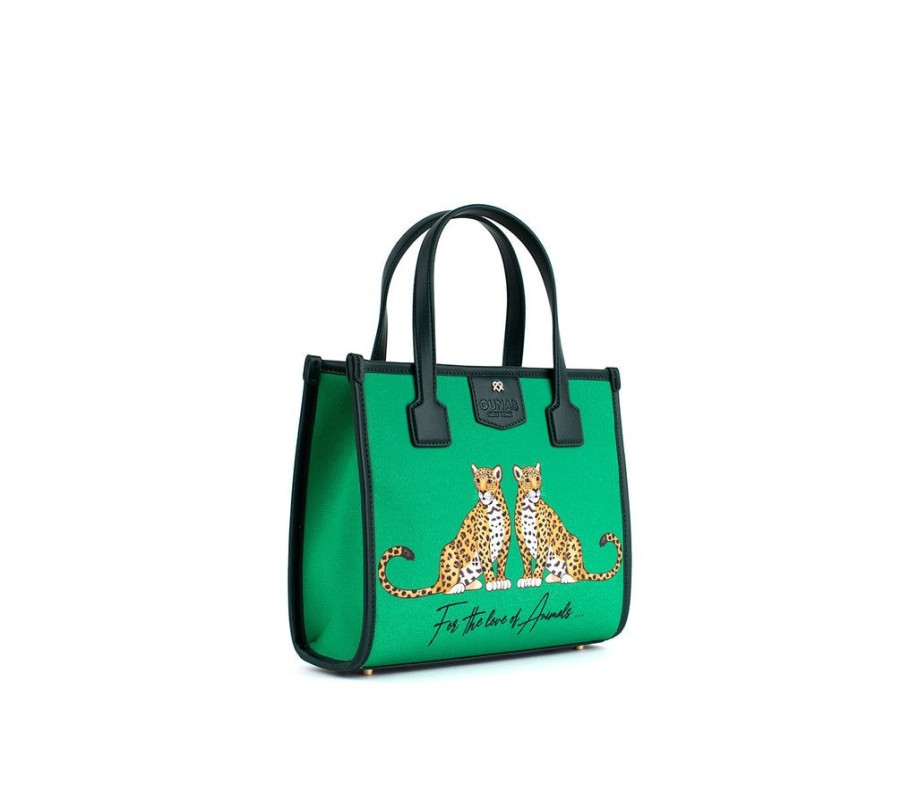 Handbags GUNAS NEW YORK | Gunas New York Oasis Green Leopard Vegan Canvas Satchel Bag