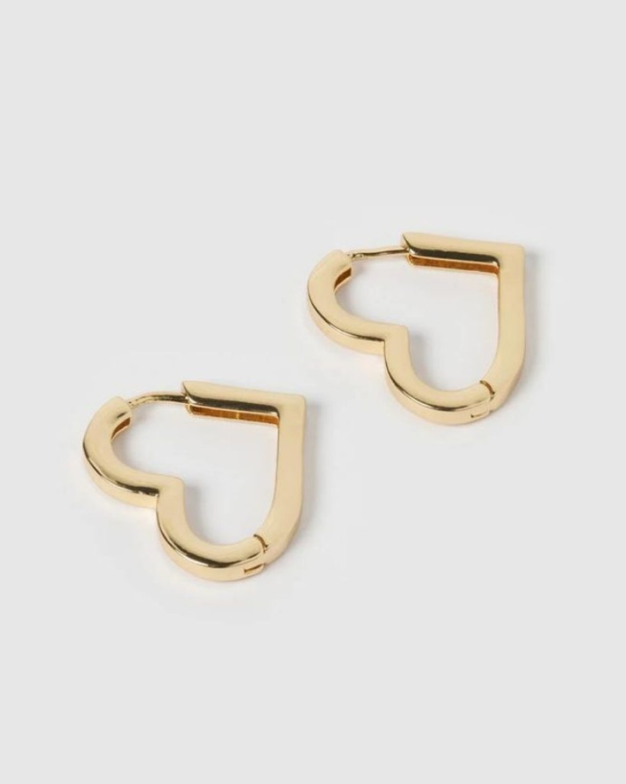 Jewellery Izoa Earrings | Izoa Zoe Heart Earrings Gold