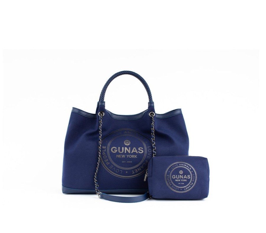 Handbags GUNAS NEW YORK | Gunas New York Ruth Dark Blue Vegan Canvas Tote Shoulder Bag