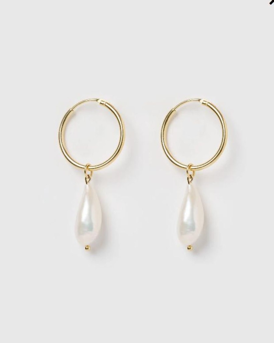 Jewellery Izoa Earrings | Izoa Swan Song Earrings Gold Freshwater Pearl