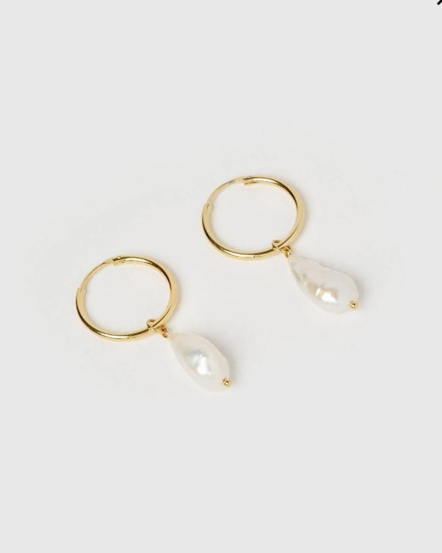 Jewellery Izoa Earrings | Izoa Swan Song Earrings Gold Freshwater Pearl