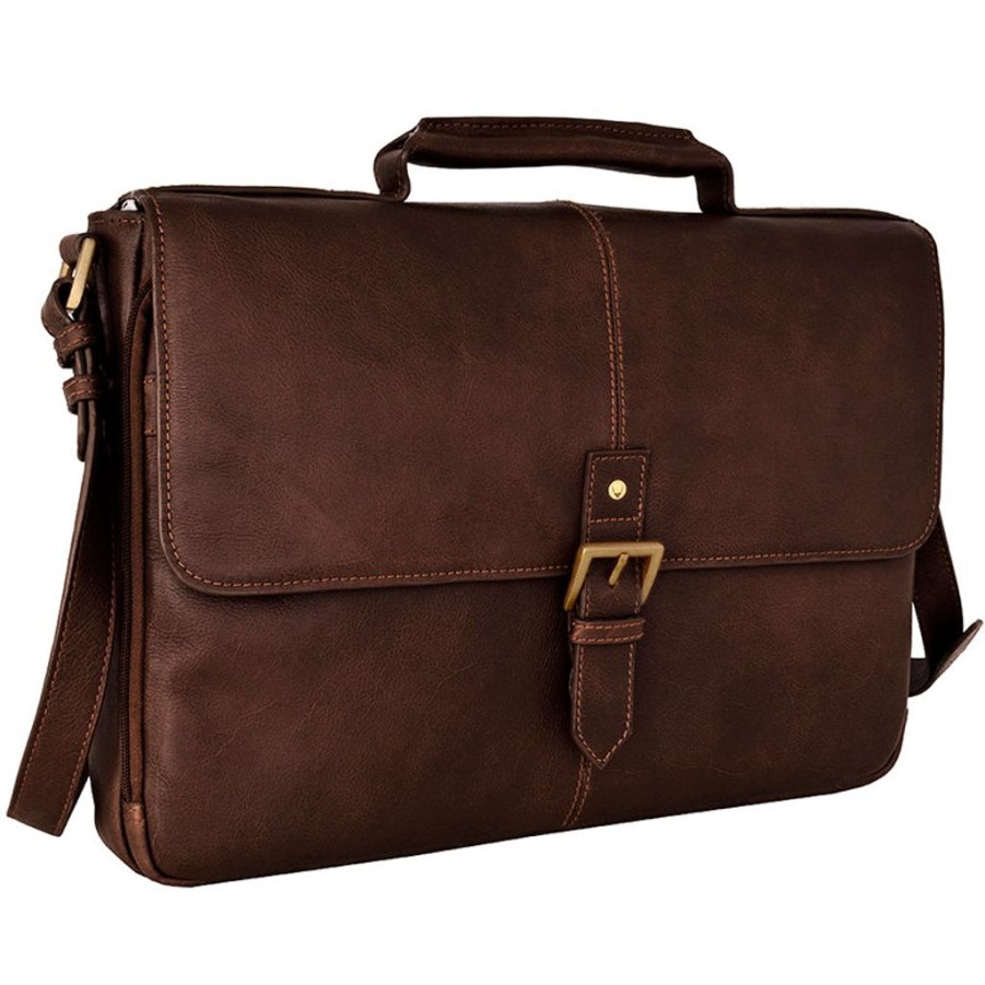 Men Hidesign Briefcases | Hidesign Charles Leather 15" Laptop Compatible Briefcase Work Bag Brown