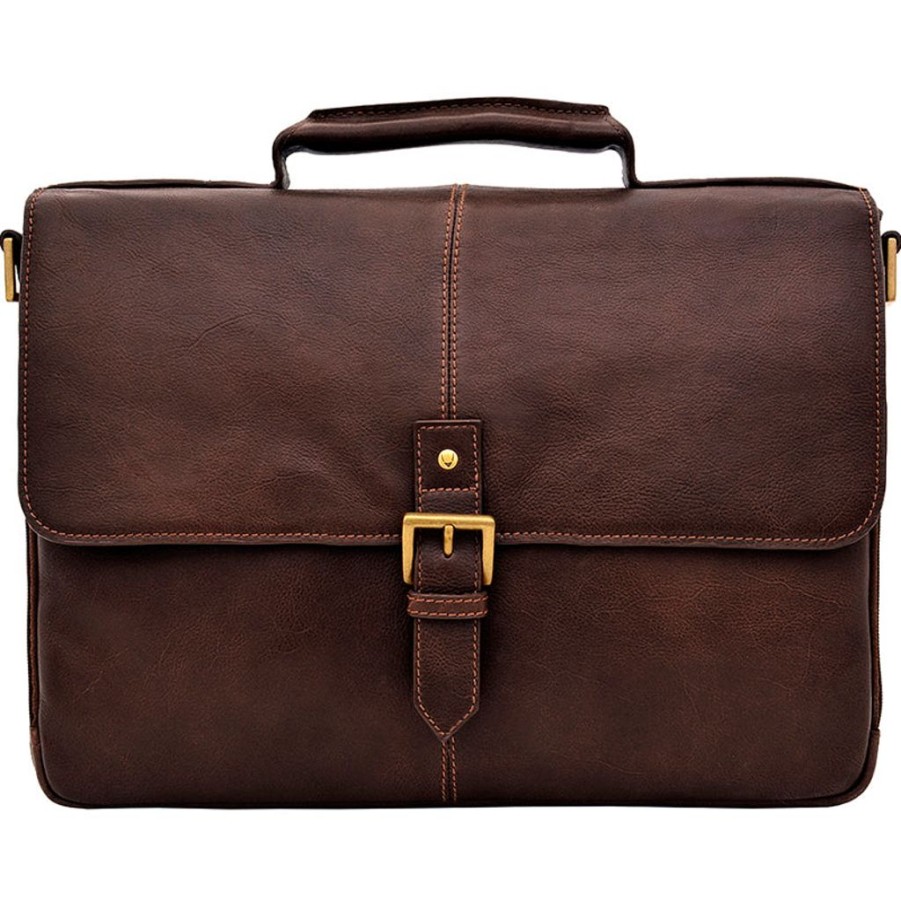 Men Hidesign Briefcases | Hidesign Charles Leather 15" Laptop Compatible Briefcase Work Bag Brown